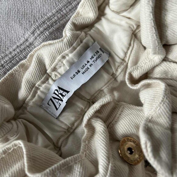 Zara Ivory Ecru Barrel Leg Paperbag Waist High Rise Sculptural Denim Jeans US 4 - Picture 7 of 12